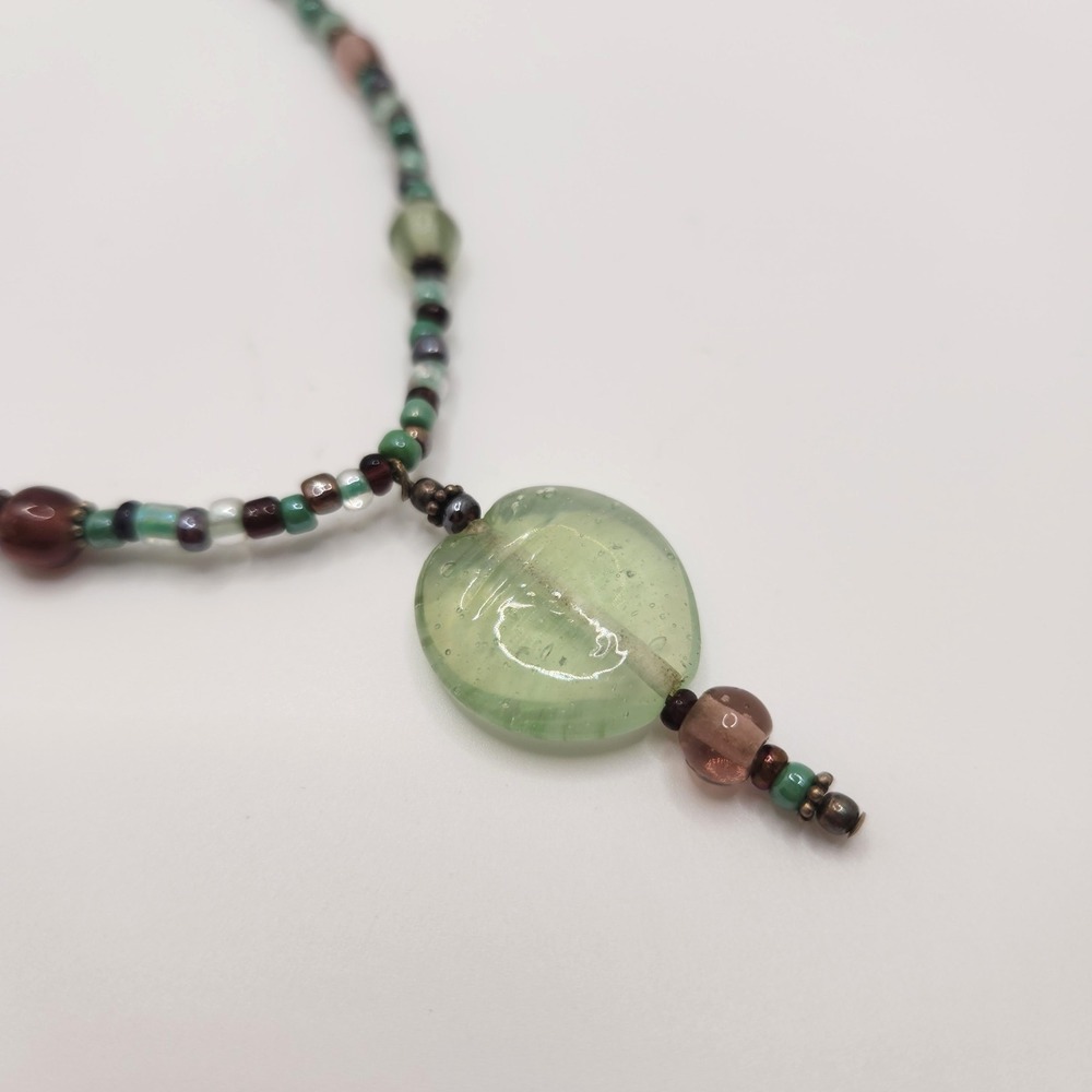 Green Fluorite Beaded Necklace 925 Sterling Silver Clasp 14 Inch Boho Crystal